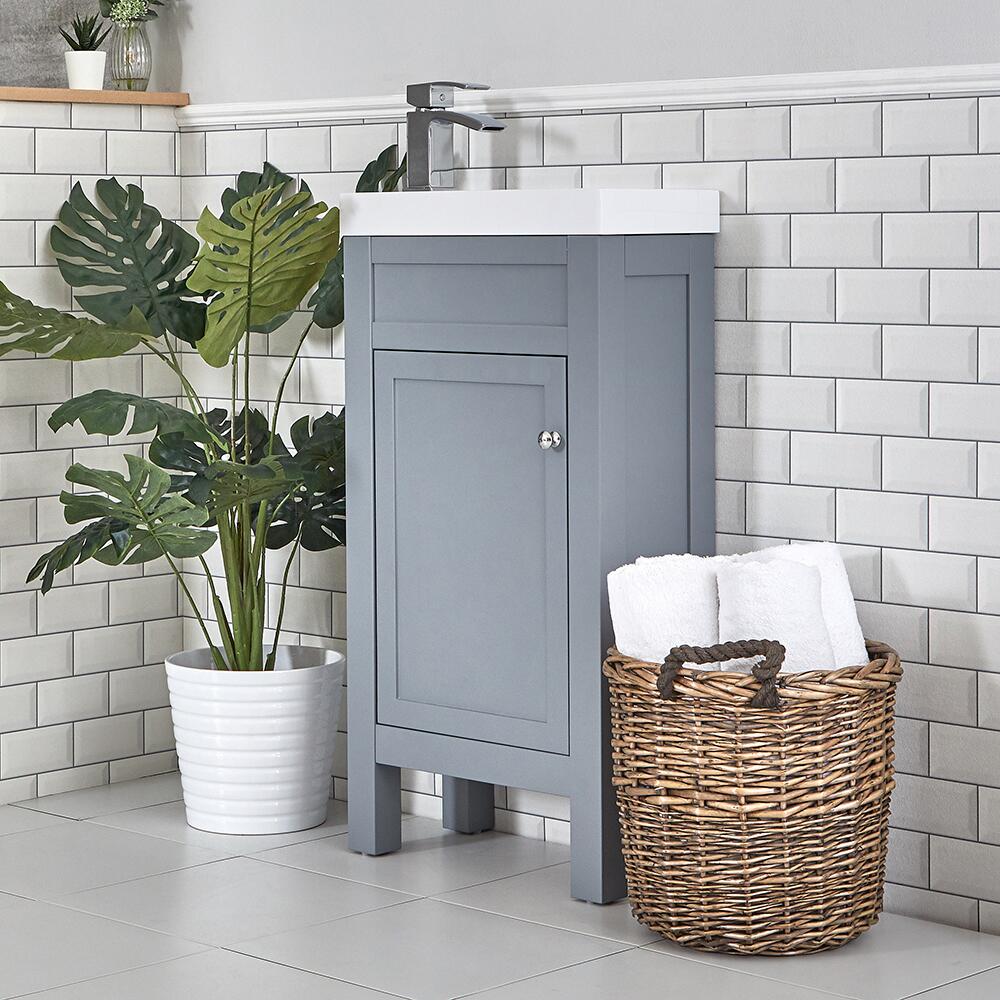 Milano Aston - Light Grey 440mm Traditional Cloakroom Vanity Unit with Basin