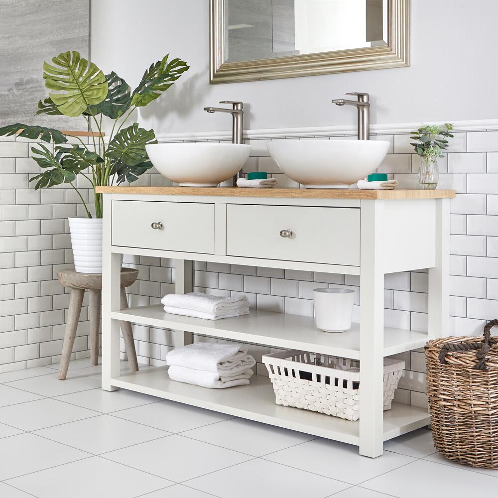 Milano Henley - Antique White 1240mm Traditional Vanity Unit with Round Countertop Basins