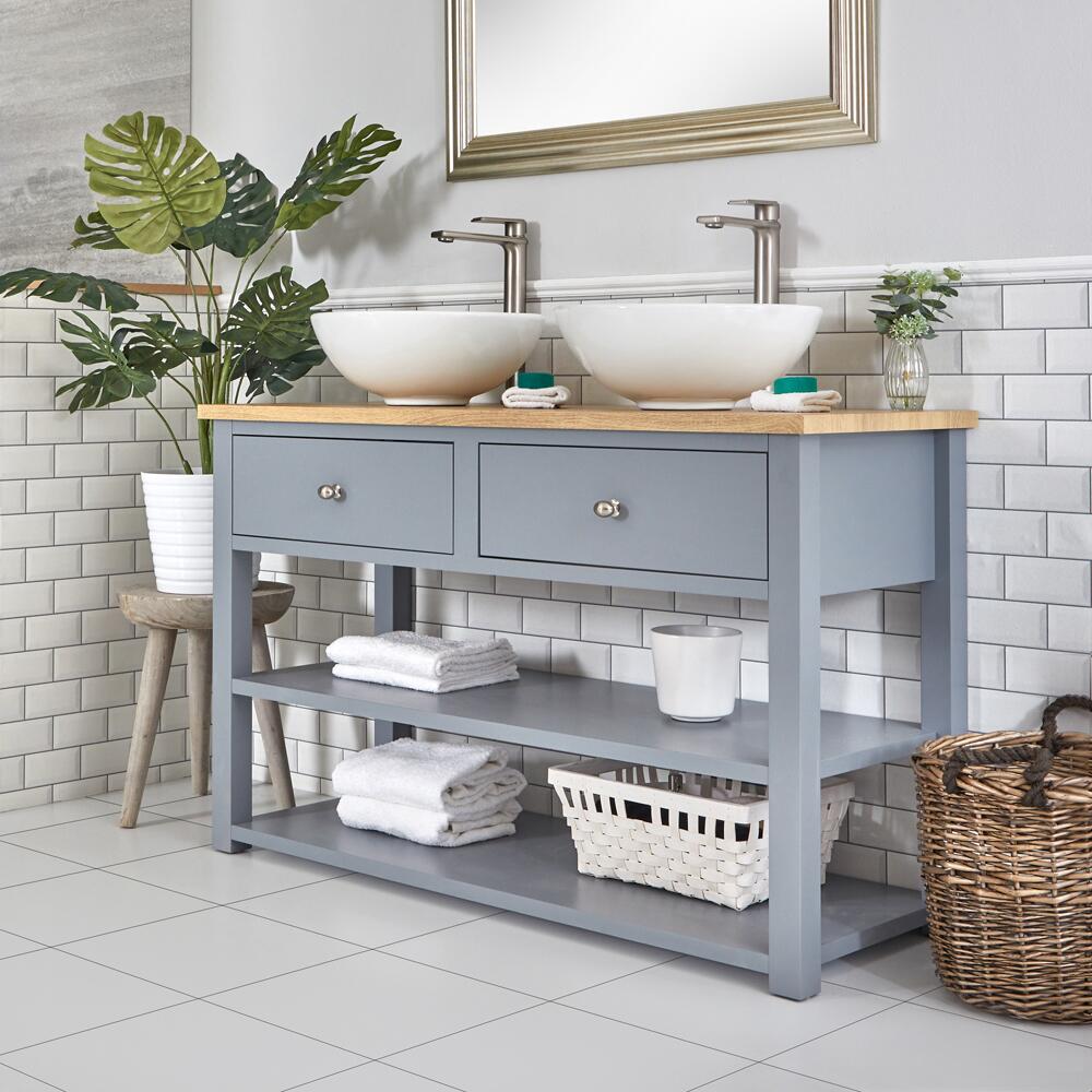 Milano Henley - Light Grey 1240mm Traditional Vanity Unit with Round Countertop Basins