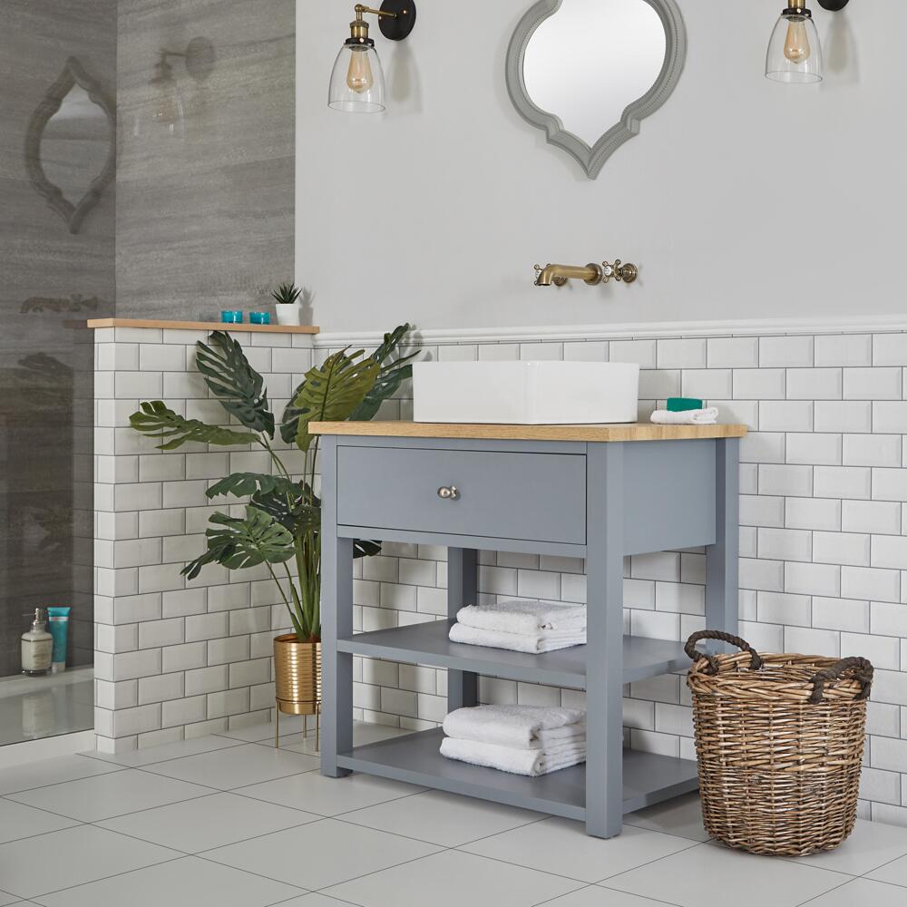 Milano Henley - Light Grey 840mm Traditional Vanity Unit with Square Countertop Basin