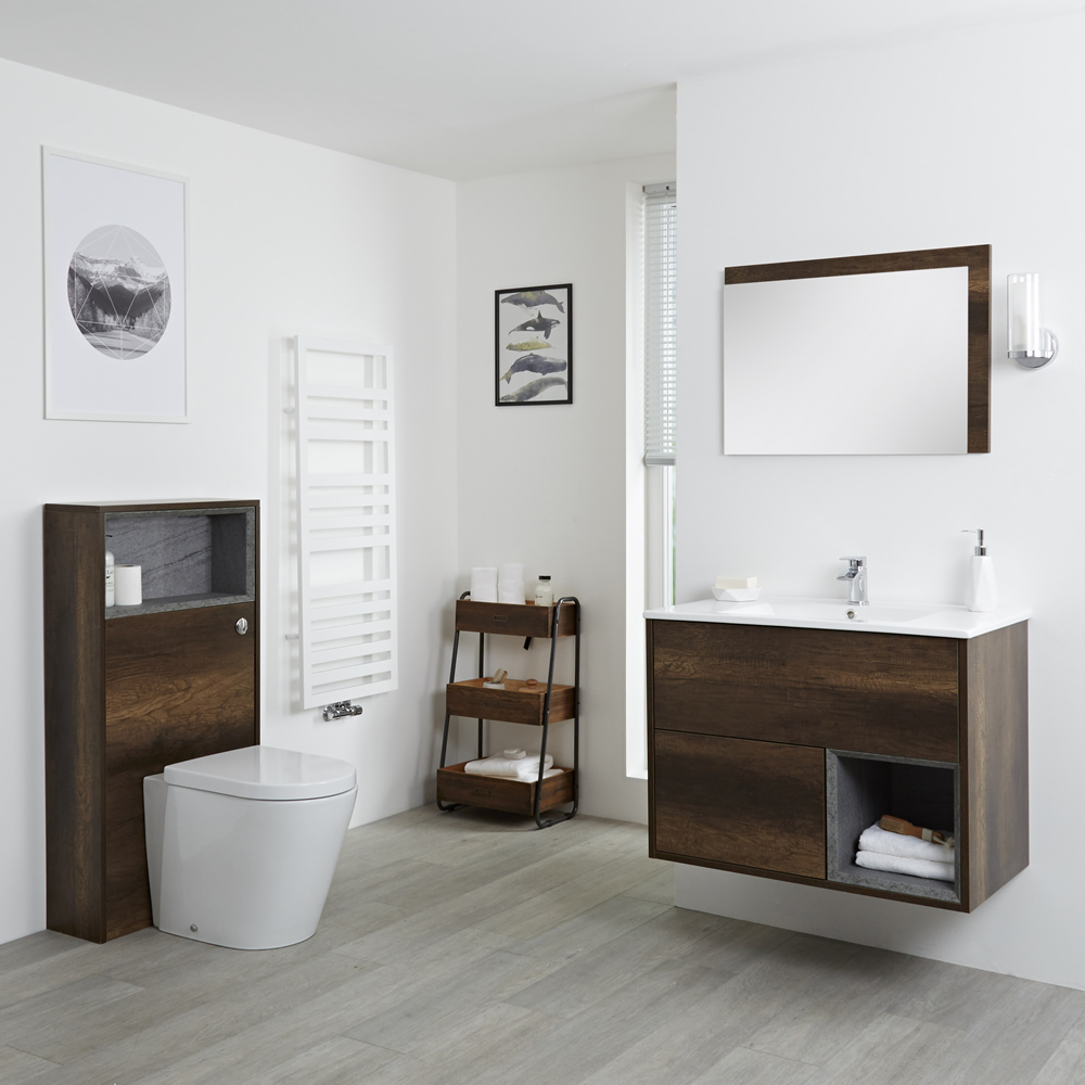 Milano Bexley - Dark Oak Modern 800mm Vanity Unit with WC Unit and Back to Wall Pan