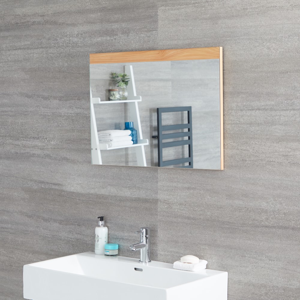 Milano Oxley - Golden Oak Modern Wall Hung Mirror - 700mm x 500mm