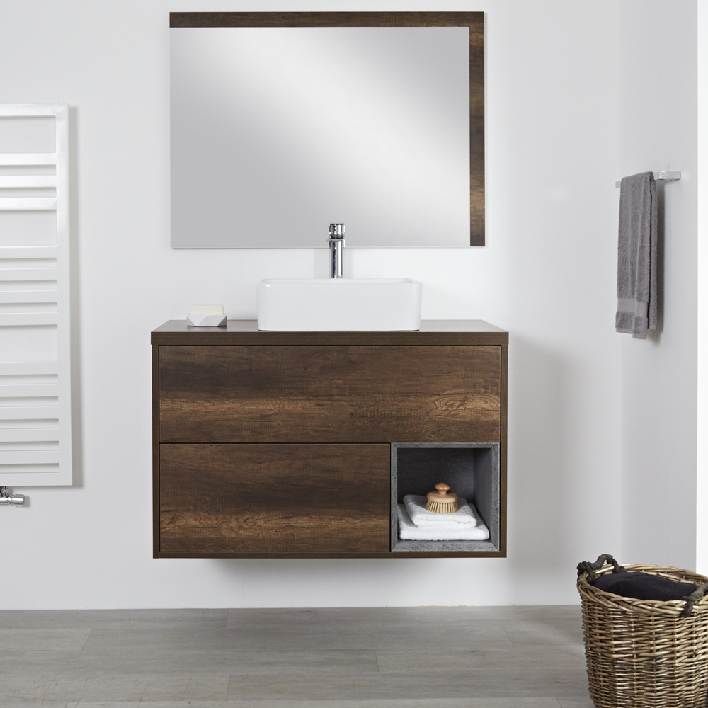 Milano Bexley - Dark Oak 1000mm Wall Hung Open Shelf ...