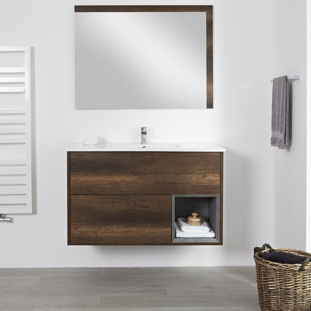 Milano Bexley -1000mm Open Vanity Unit with Basin - Dark Oak