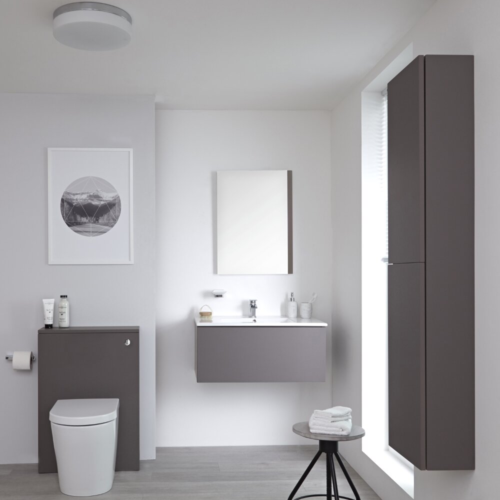 Milano Oxley - Grey 800mm Vanity Unit with Basin, WC Unit, Back to Wall Pan, Storage Unit and Mirror