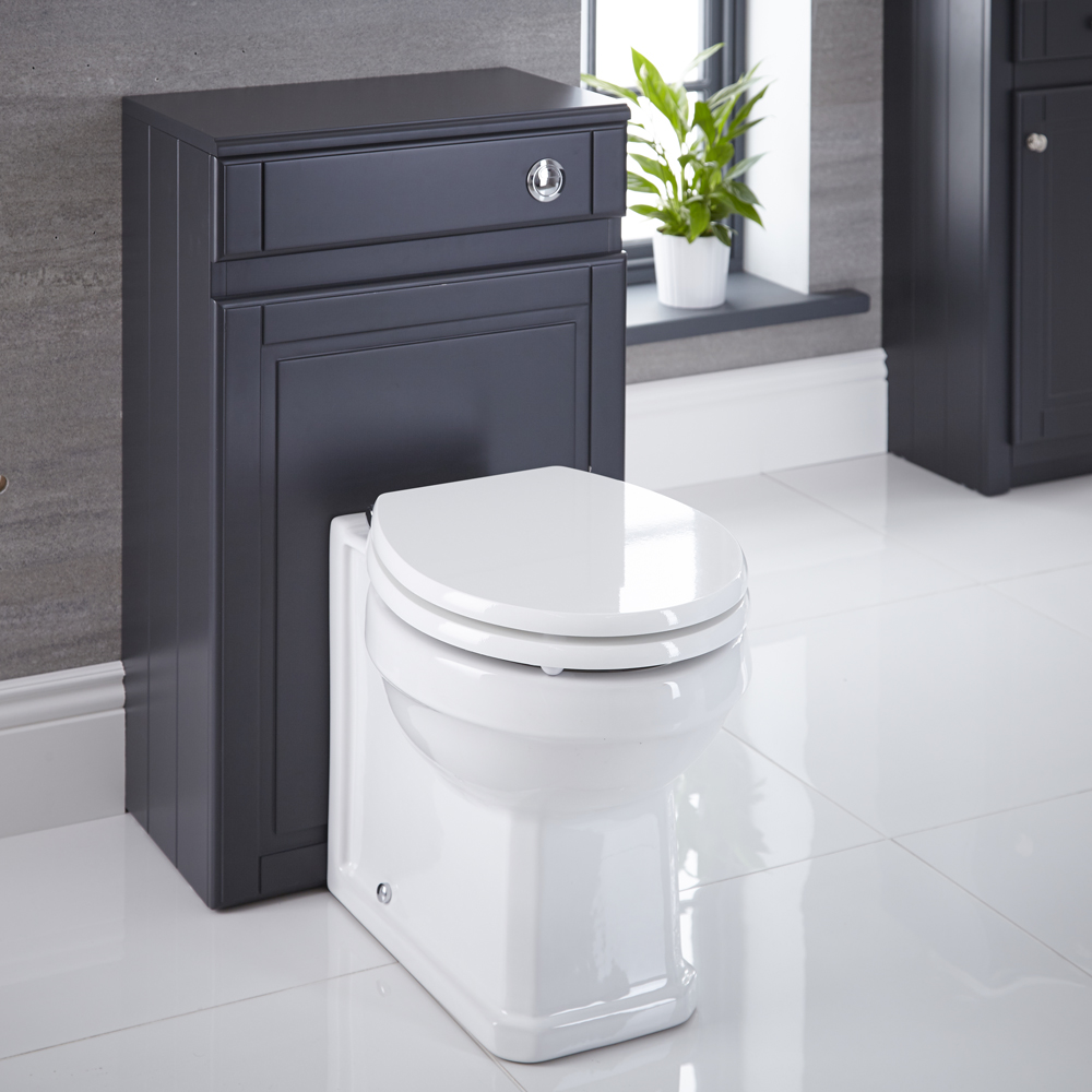 Milano Edgworth - Anthracite Traditional 500mm WC Unit with Back to Wall Toilet, Cistern and Seat