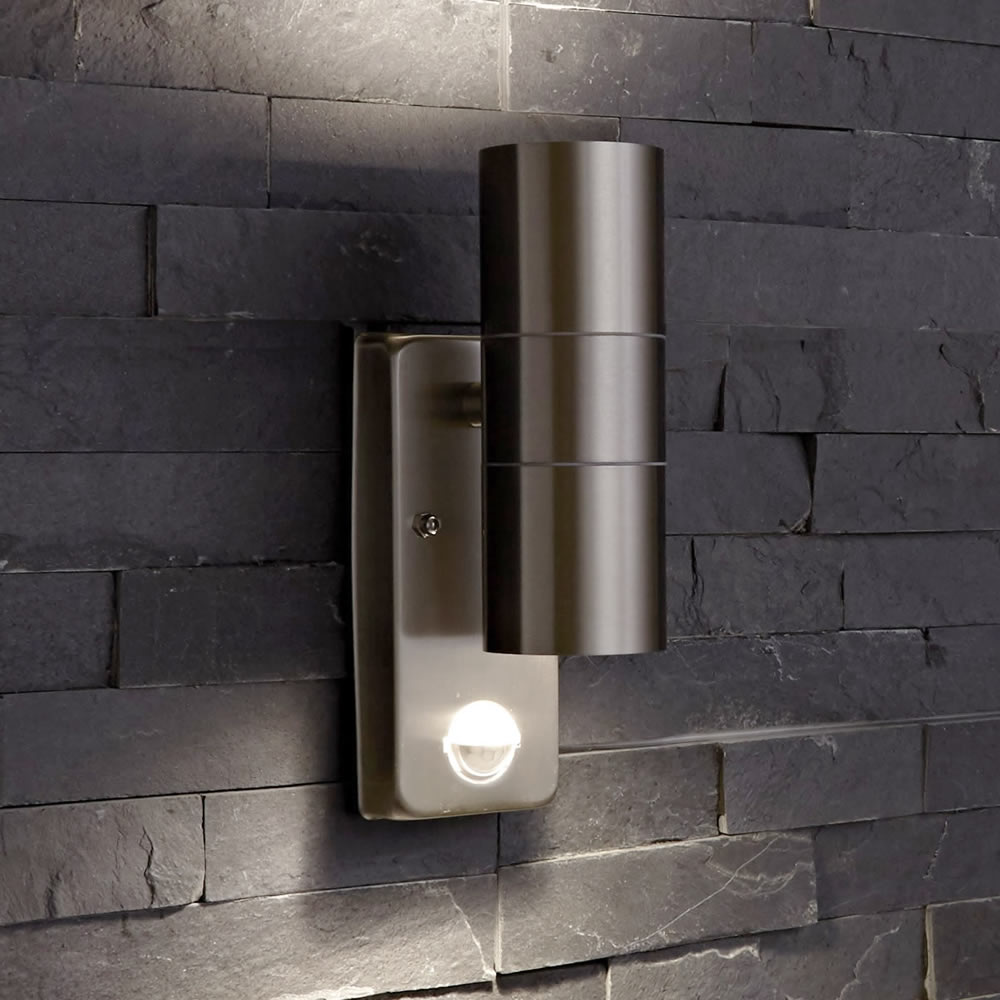 Biard Le Mans Up/Down Outdoor Wall Light with PIR - Brushed Steel