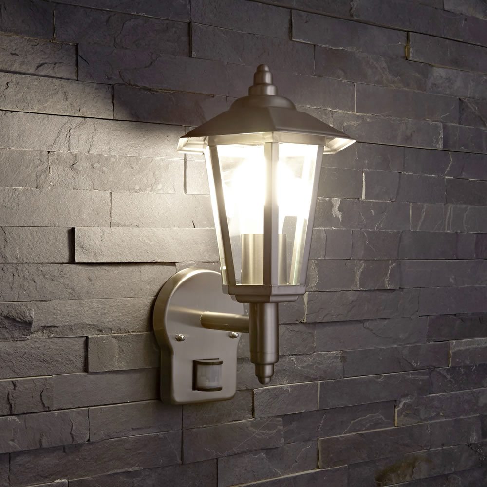Biard Cannes Outdoor Wall Lantern with PIR - Brushed Steel