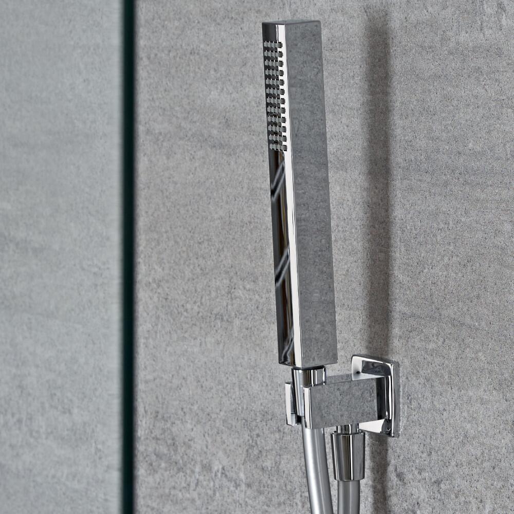 Milano Arvo - Modern Square Hand Shower with Integrated Wall Bracket and Outlet Elbow - Chrome
