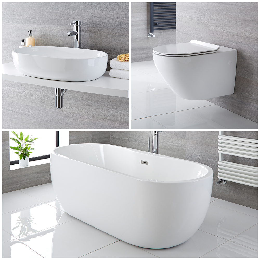 Milano Overton - Complete Modern Bathroom Suite with Freestanding Bath and Taps