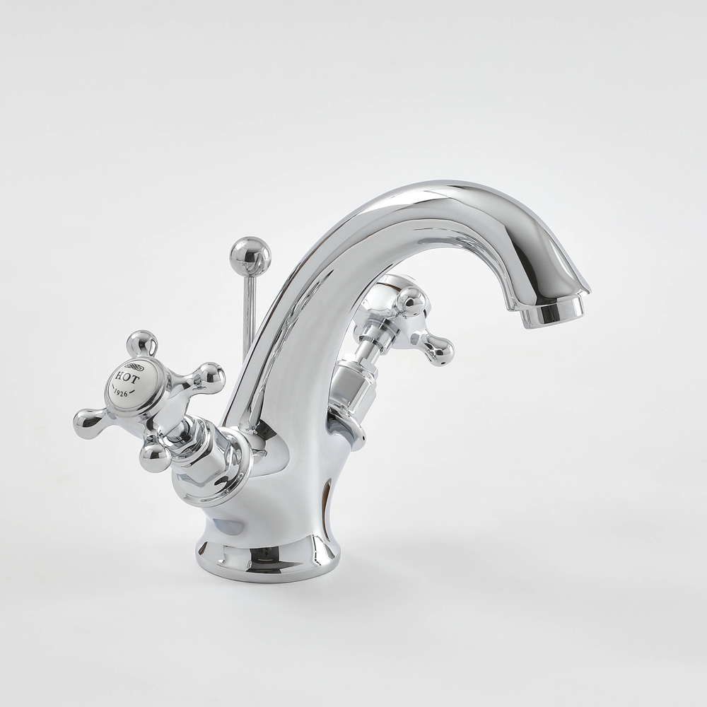 Milano Elizabeth - Traditional Crosshead Mono Basin Mixer Tap - Chrome and White