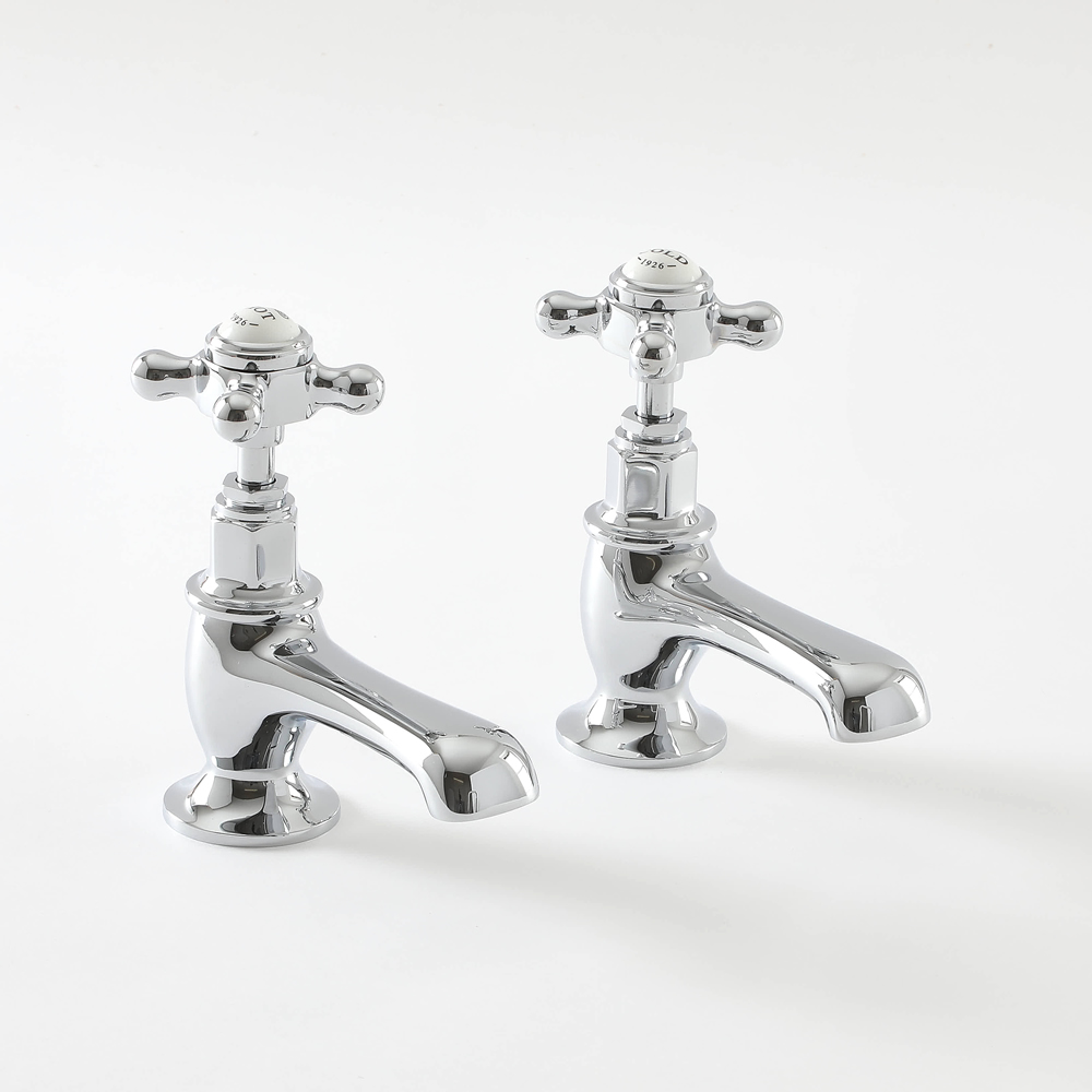 Milano Elizabeth – Traditional Crosshead Basin Pillar Taps - Chrome and White
