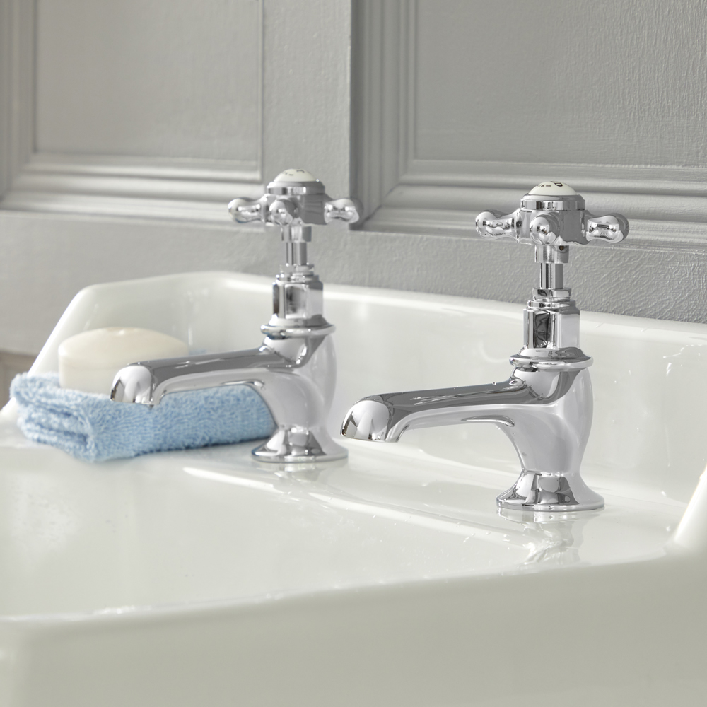 Milano Elizabeth – Traditional Crosshead Basin Pillar Taps - Chrome and White