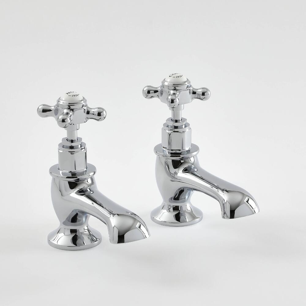 Milano Elizabeth - Traditional Crosshead Bath Pillar Taps - Chrome and White