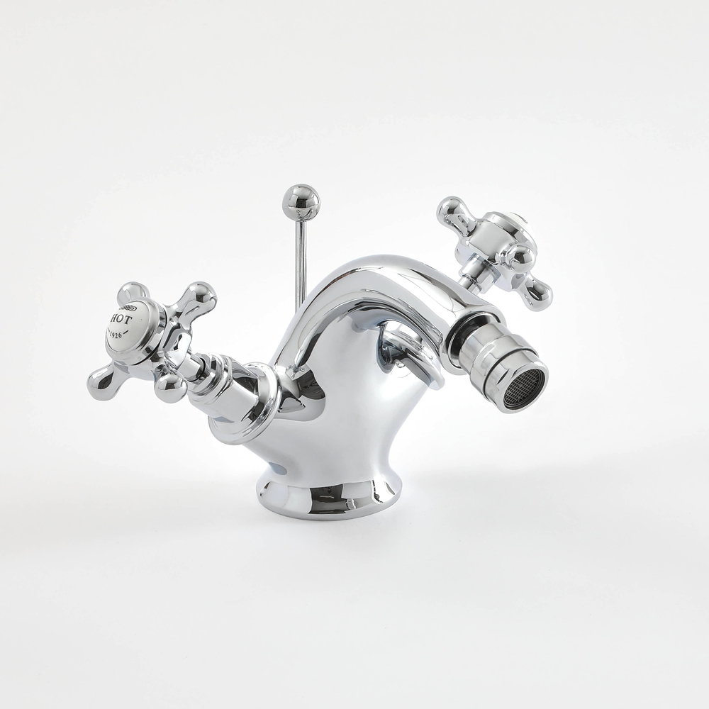 Milano Elizabeth - Traditional Crosshead Mono Bidet Mixer Tap - Chrome and White