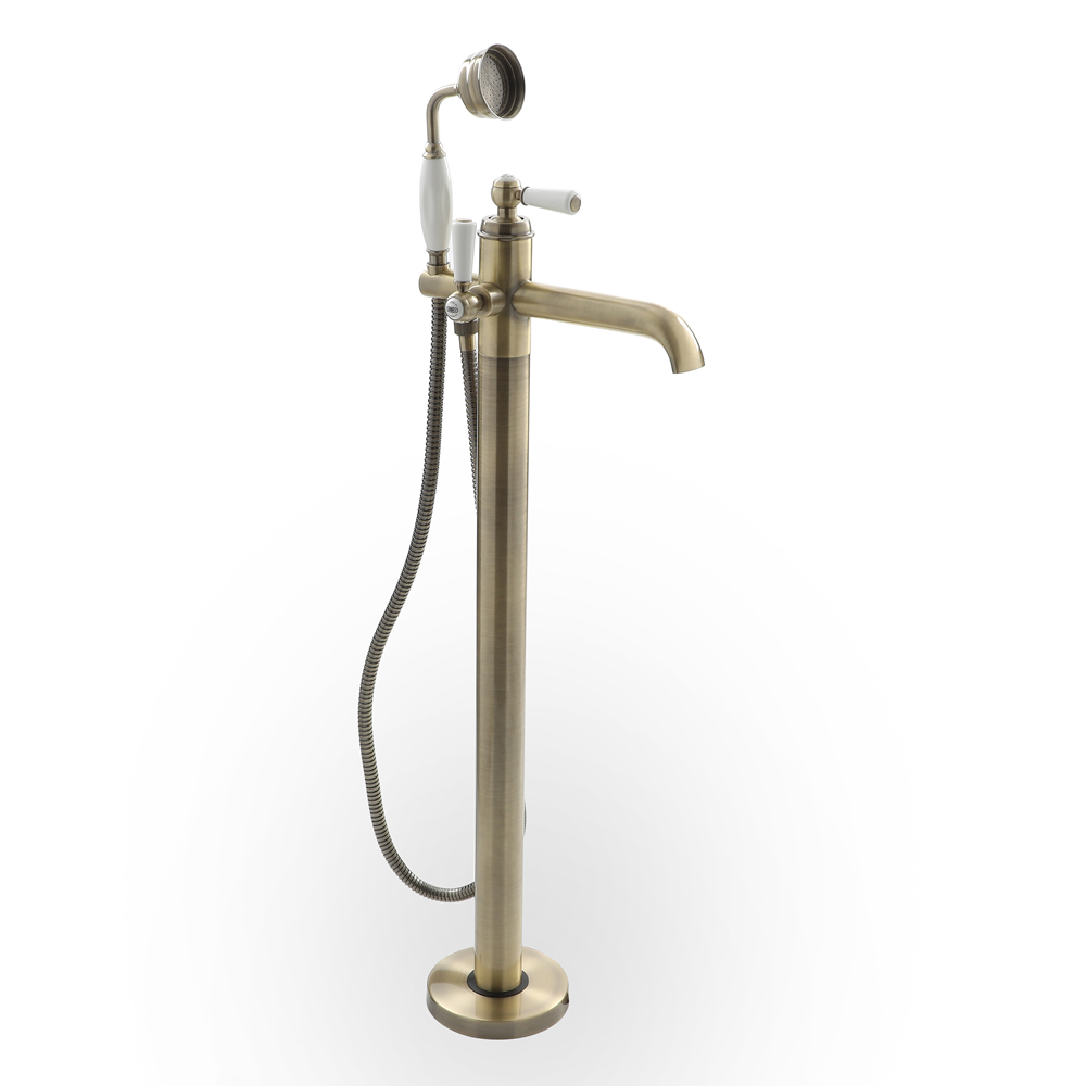 Milano Elizabeth - Traditional Freestanding Mono Bath Shower Mixer Tap with Hand Shower - Brushed Gold