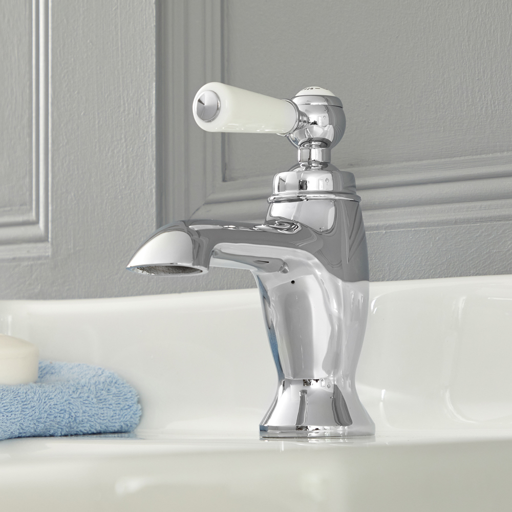 Milano Elizabeth - Traditional Lever Mono Basin Tap - Chrome and White