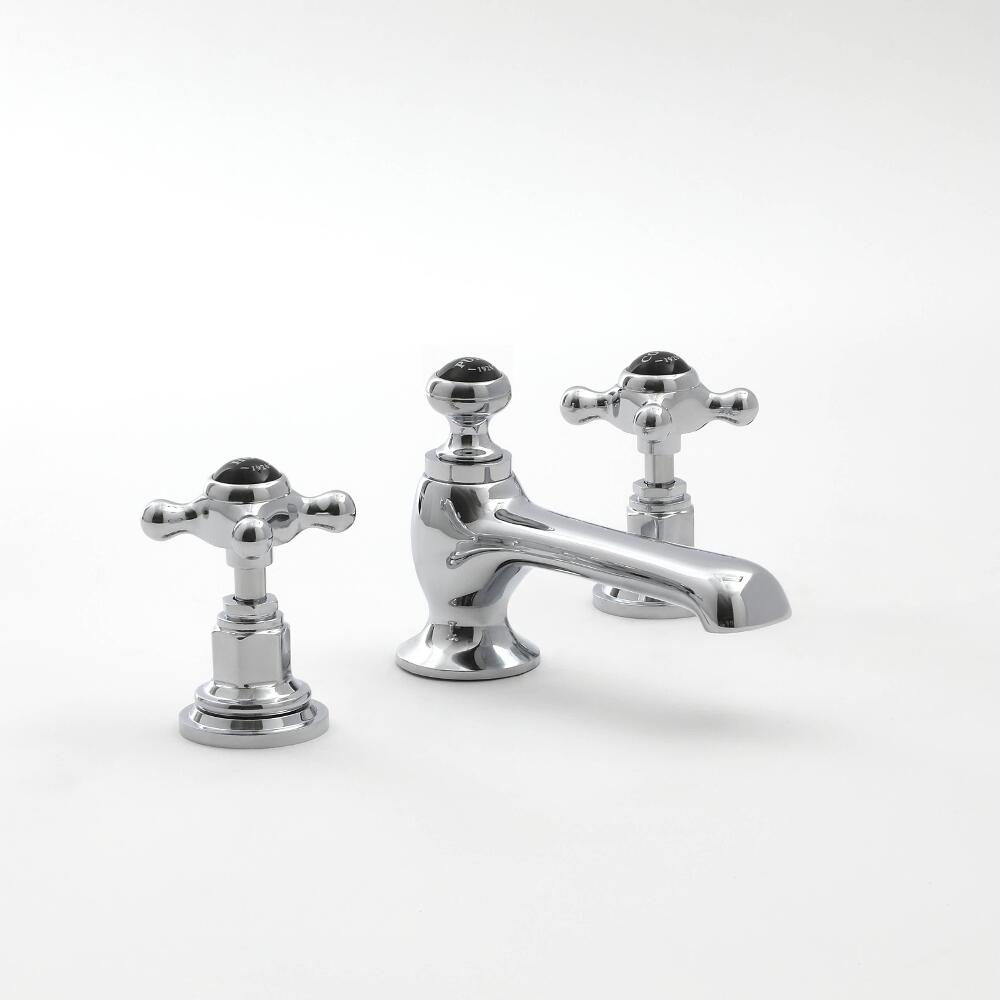 Milano Elizabeth - 3 Tap-Hole Crosshead Basin Mixer Tap - Chrome and Black