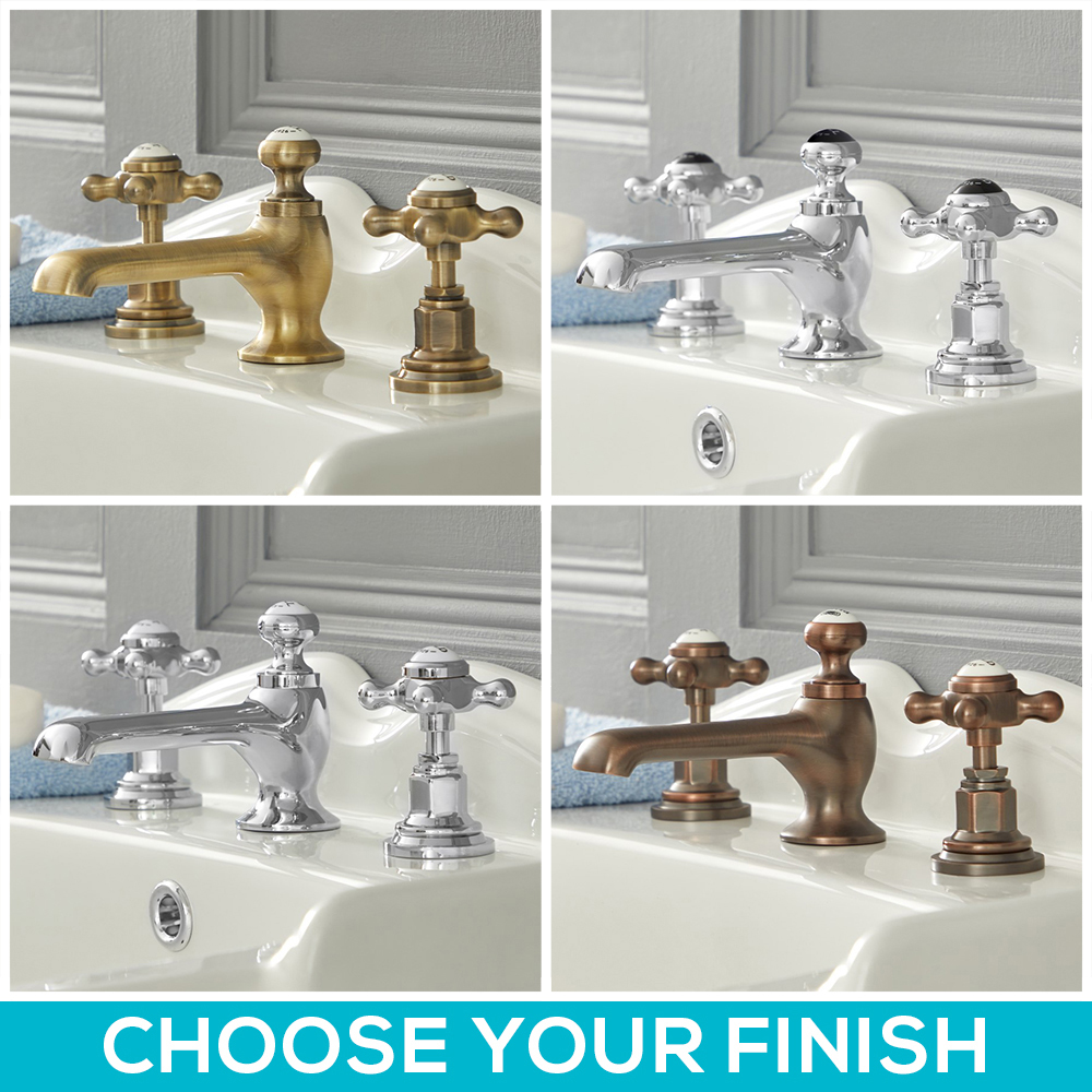 Milano Elizabeth - Traditional Crosshead 3 Tap-Hole Basin Mixer Tap - Choice of Finish