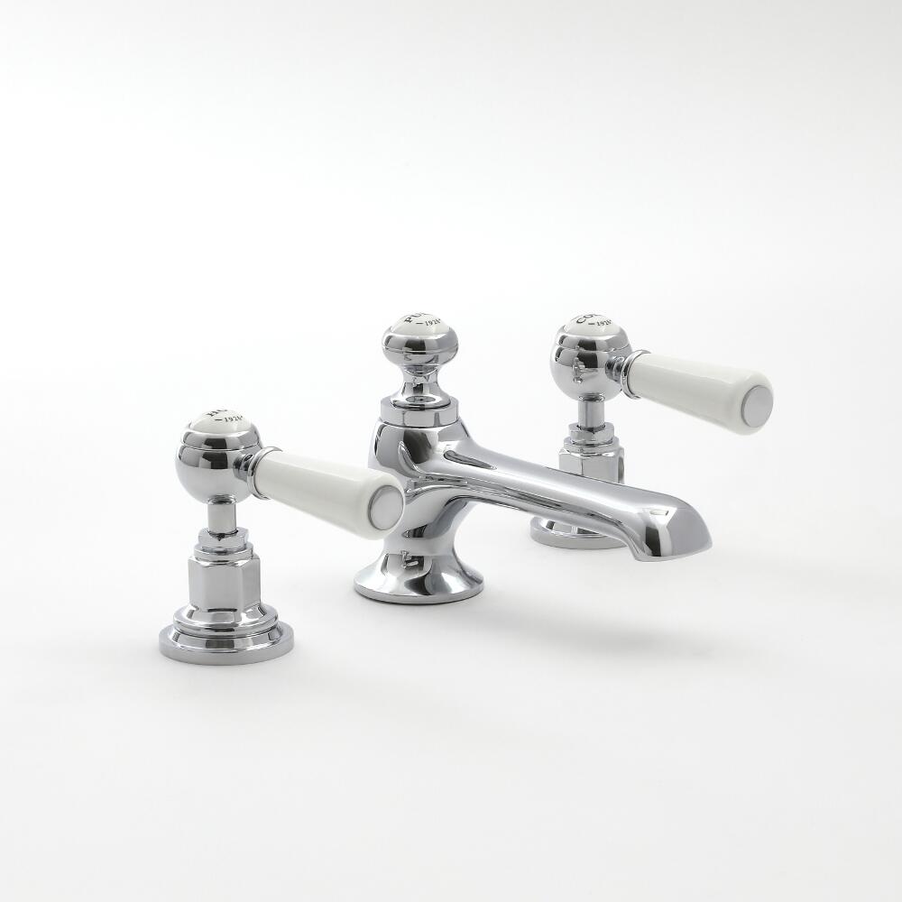 Milano Elizabeth - 3 Tap-Hole Lever Basin Mixer Tap - Chrome and White