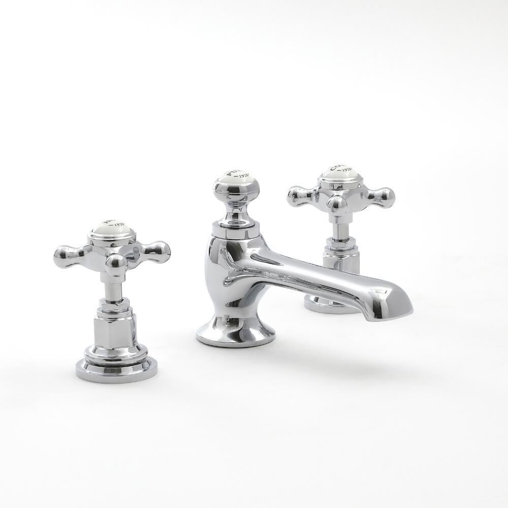Milano Elizabeth - 3 Tap-Hole Crosshead Basin Mixer Tap - Chrome and White