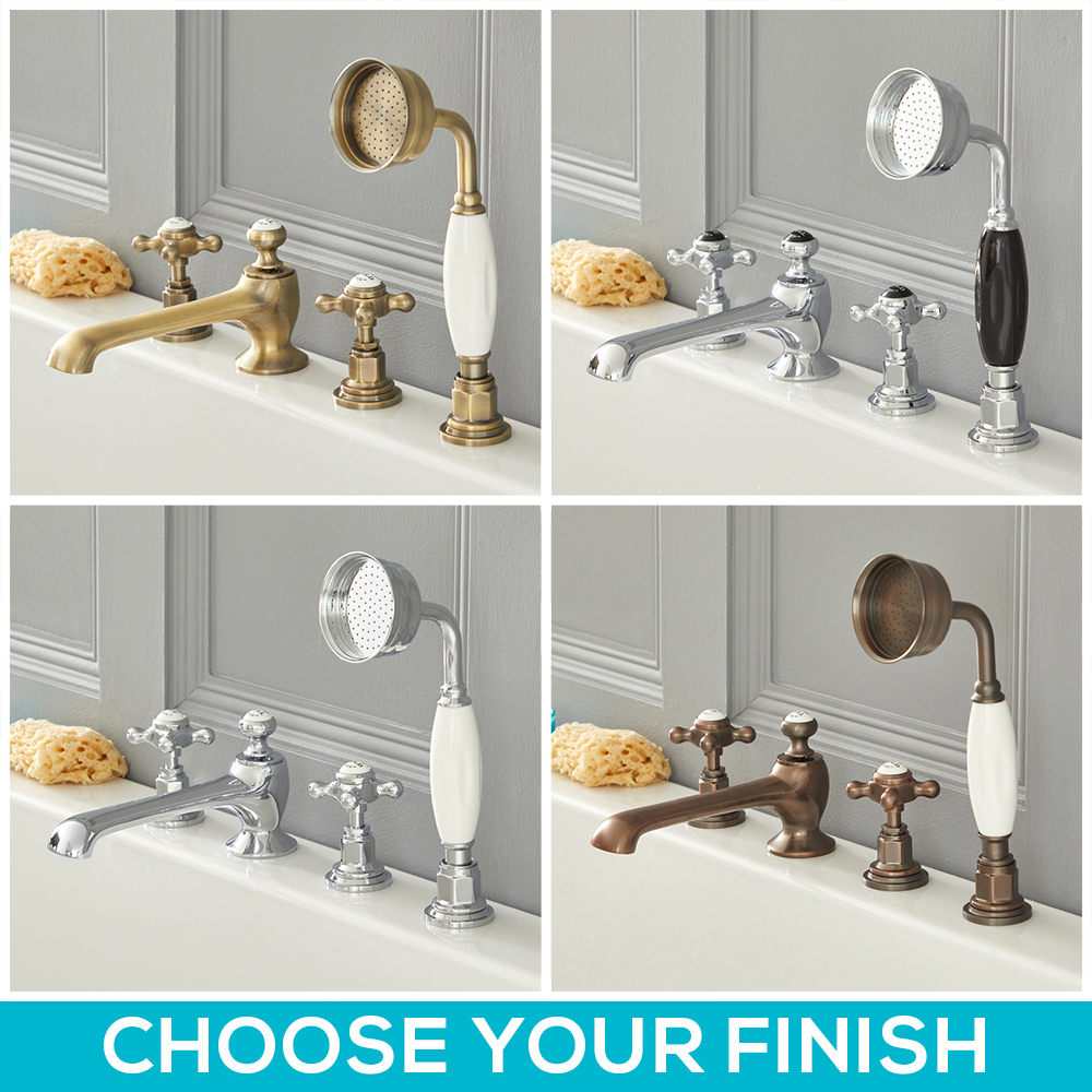 Milano Elizabeth - Traditional Crosshead 4 Tap-Hole Bath Shower Mixer Tap - Choice of Finish