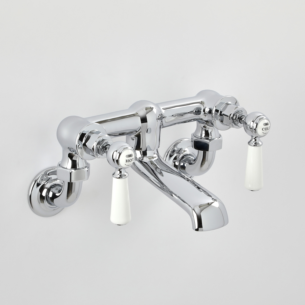 Milano Elizabeth - Traditional Wall Mounted Lever Bath Filler Tap - Chrome and White