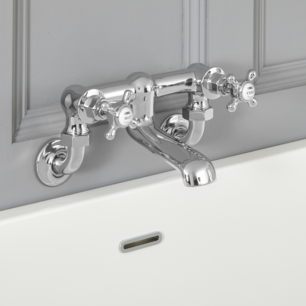 Milano Elizabeth - Traditional Wall Mounted Crosshead Bath Filler Tap - Chrome and White