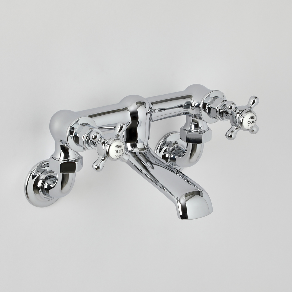 Milano Elizabeth - Traditional Wall Mounted Crosshead Bath Filler Tap - Chrome and White