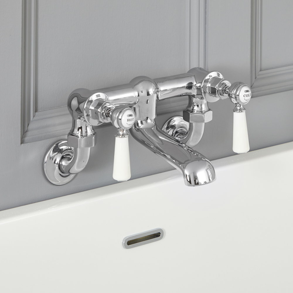 Milano Elizabeth - Traditional Wall Mounted Lever Bath Filler Tap - Chrome and White