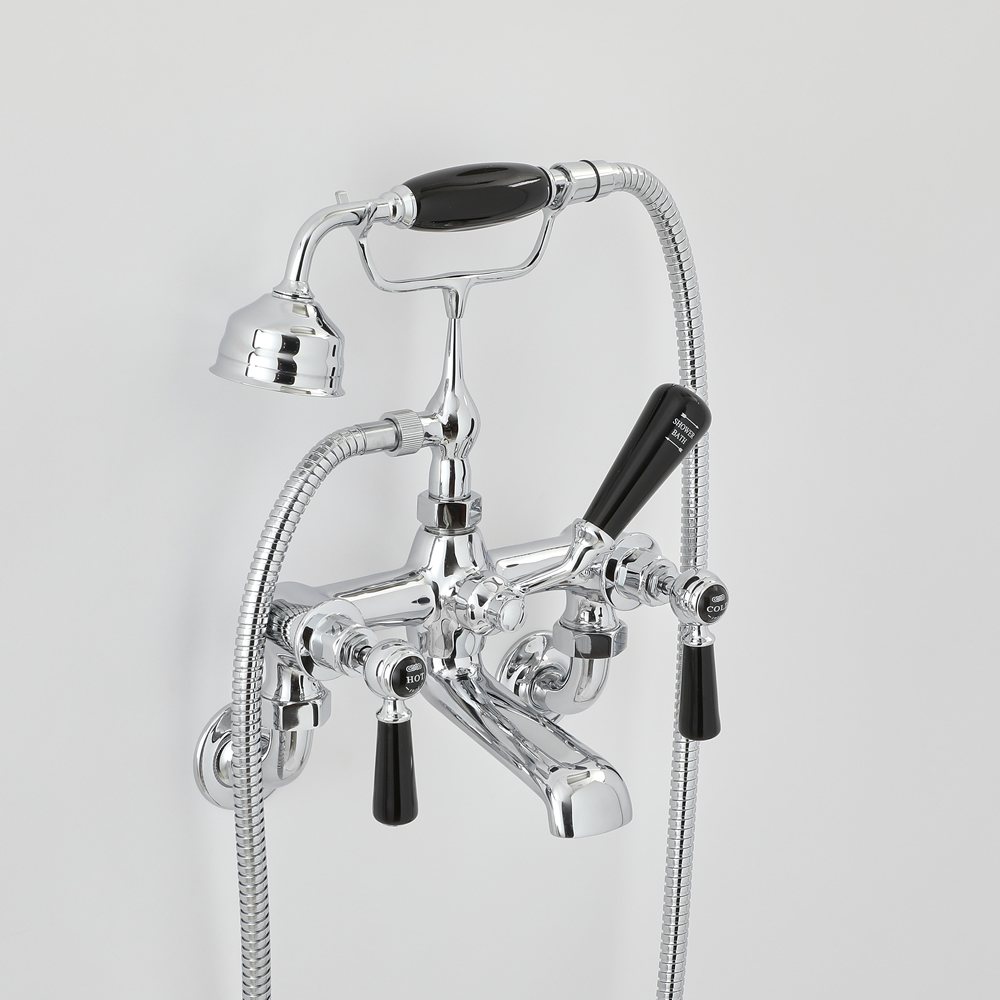 Milano Elizabeth - Traditional Wall Mounted Lever Bath Shower Mixer Tap - Chrome and Black