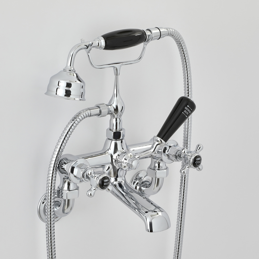 Milano Elizabeth - Traditional Wall Mounted Crosshead Bath Shower Mixer Tap - Chrome and Black