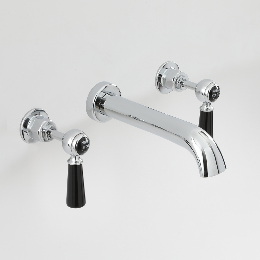 Milano Elizabeth - Traditional Wall Mounted 3 Tap-Hole Lever Basin Mixer Tap - Chrome and Black
