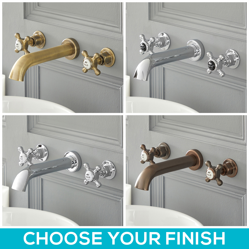 Milano Elizabeth - Traditional Wall Mounted Crosshead 3 Tap-Hole Basin Mixer Tap - Choice of Finish