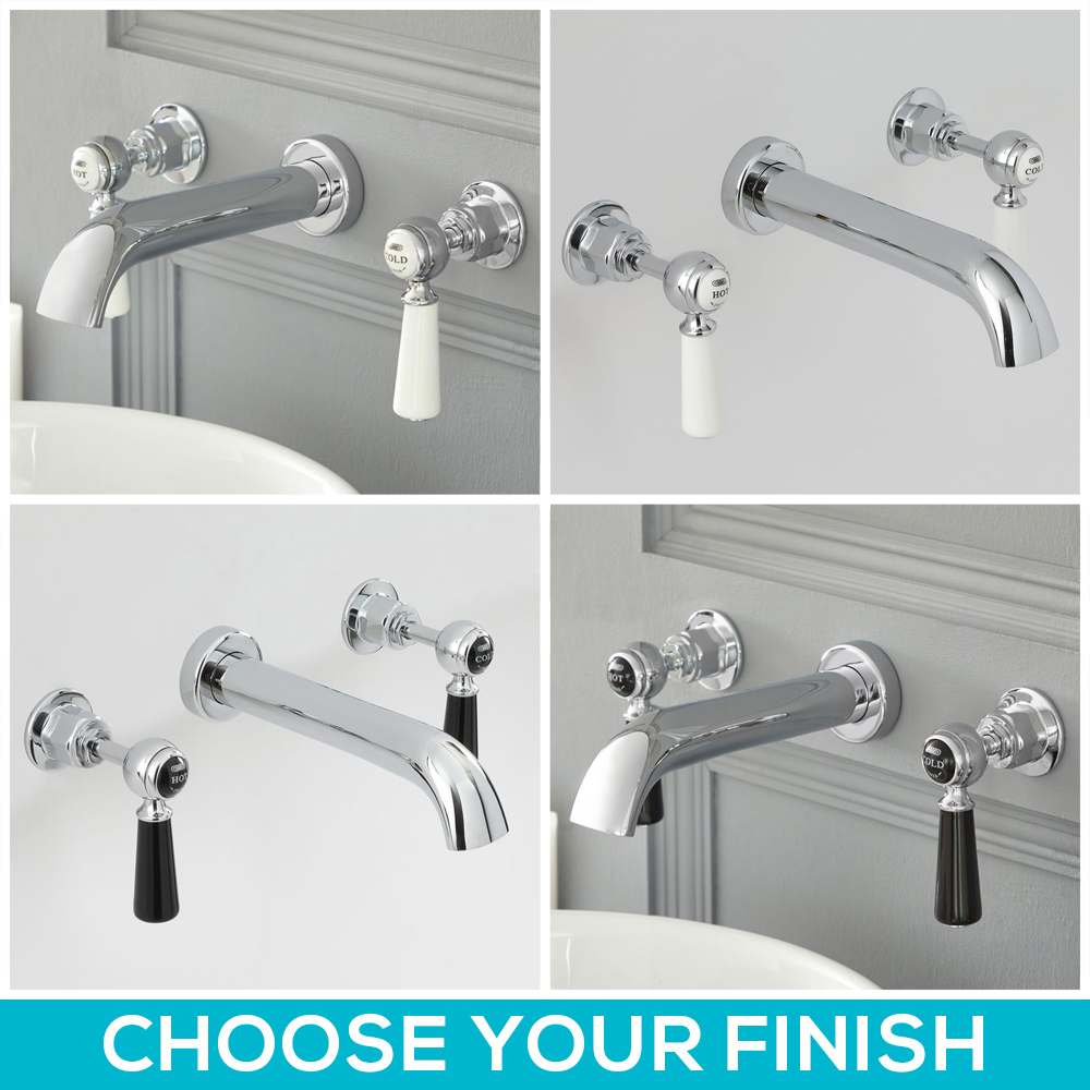Milano Elizabeth - Traditional Wall Mounted 3 Tap-Hole Lever Head Basin Mixer Tap - Choice of Finish