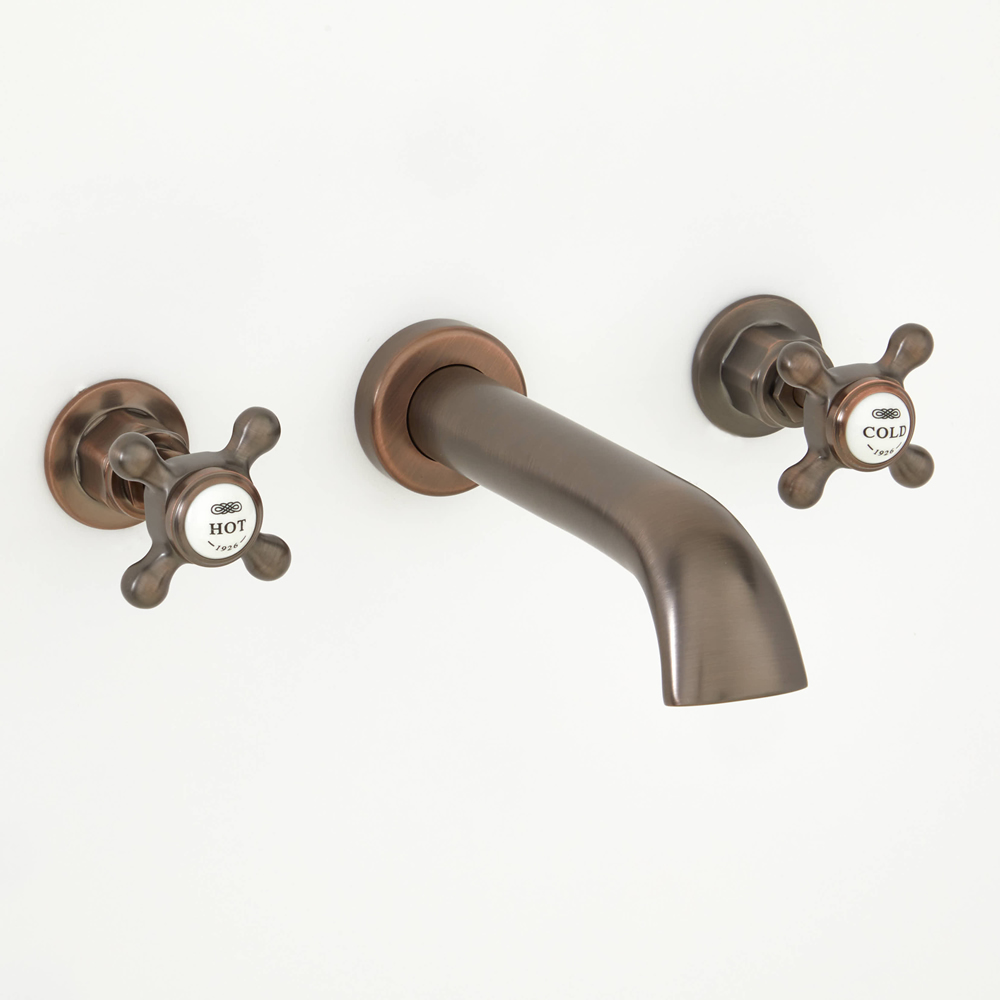 Milano Elizabeth - Traditional Wall Mounted 3 Tap-Hole Crosshead Basin Mixer Tap - Oil Rubbed Bronze