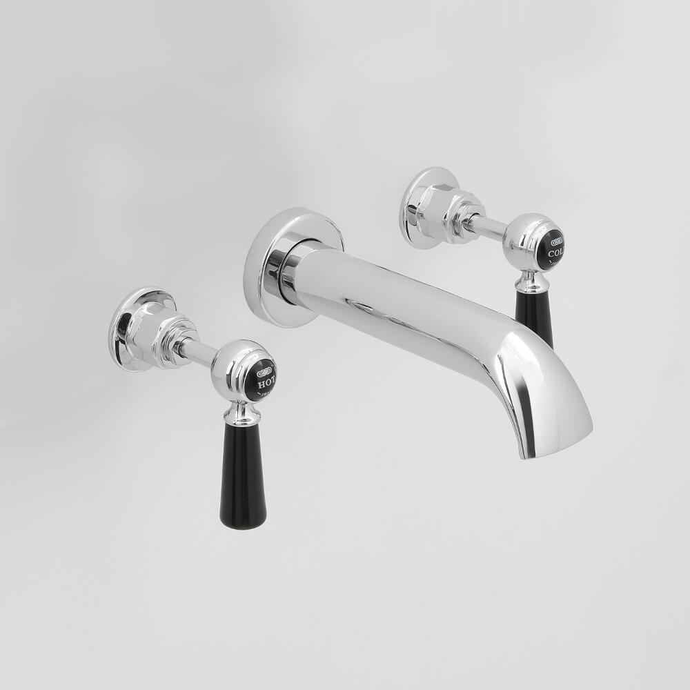 Milano Elizabeth - Traditional Wall Mounted 3 Tap-Hole Lever Bath Filler Tap - Chrome and Black