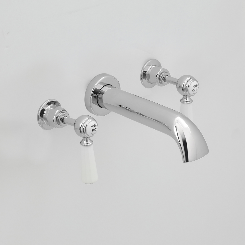 Milano Elizabeth - Traditional Wall Mounted 3 Tap-Hole Lever Bath Filler Tap - Chrome and White