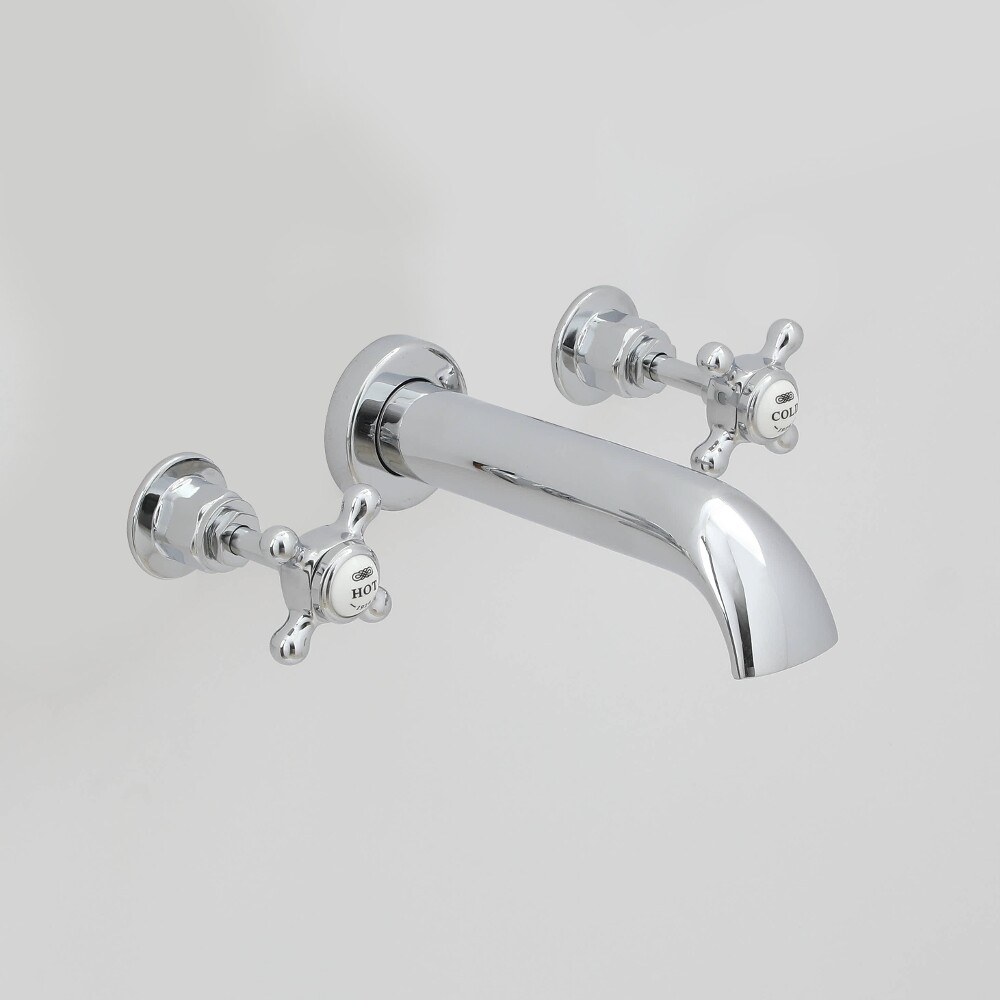 Milano Elizabeth - Traditional Wall Mounted 3 Tap-Hole Crosshead Bath Filler Tap - Chrome and White