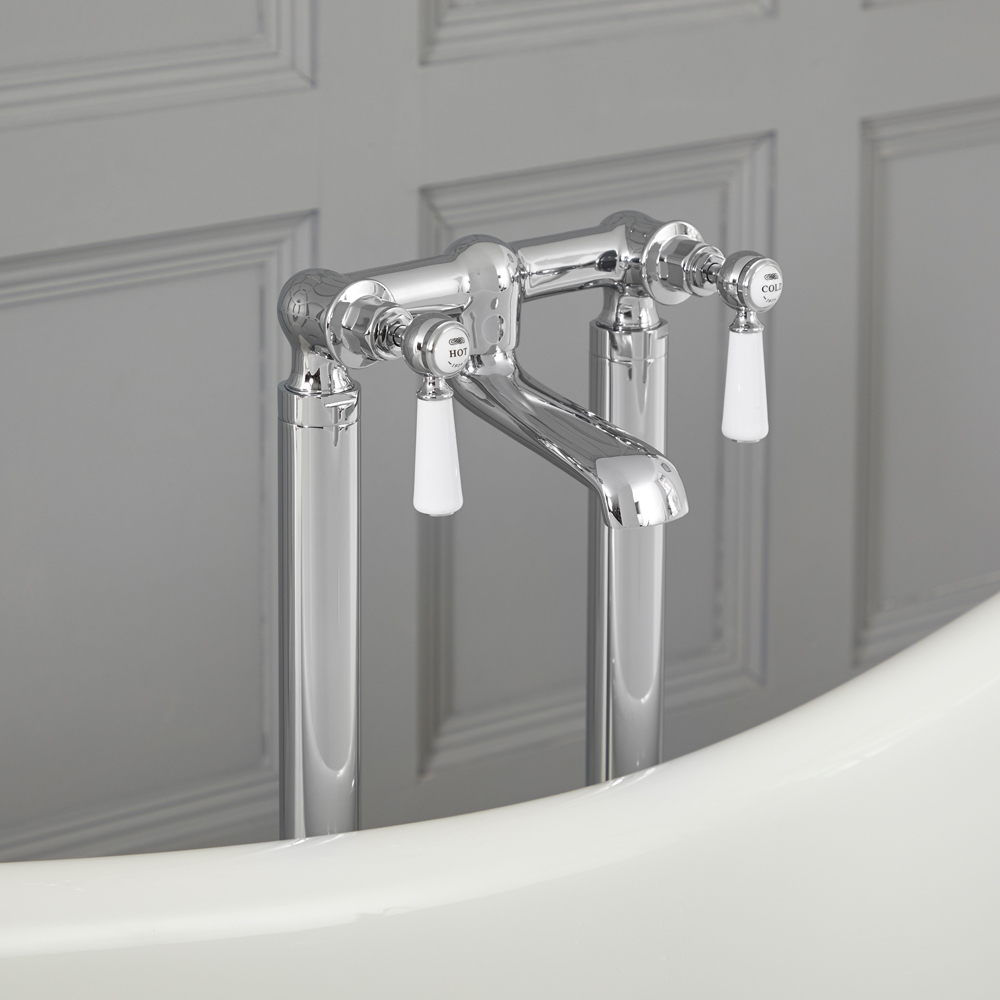 Milano Elizabeth - Traditional Freestanding Lever Bath Filler Tap - Chrome and White