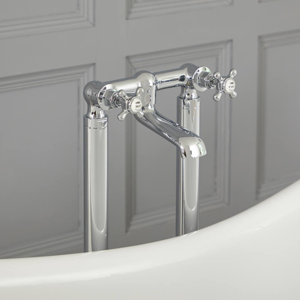 Milano Elizabeth - Traditional Freestanding Crosshead Bath Filler Tap - Chrome and White