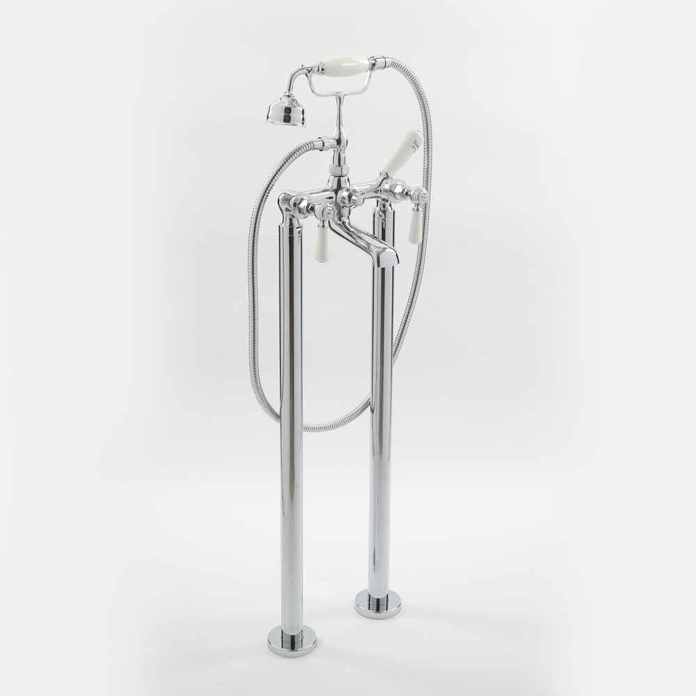 Milano Elizabeth - Traditional Freestanding Lever Bath Shower Mixer Tap - Chrome and White