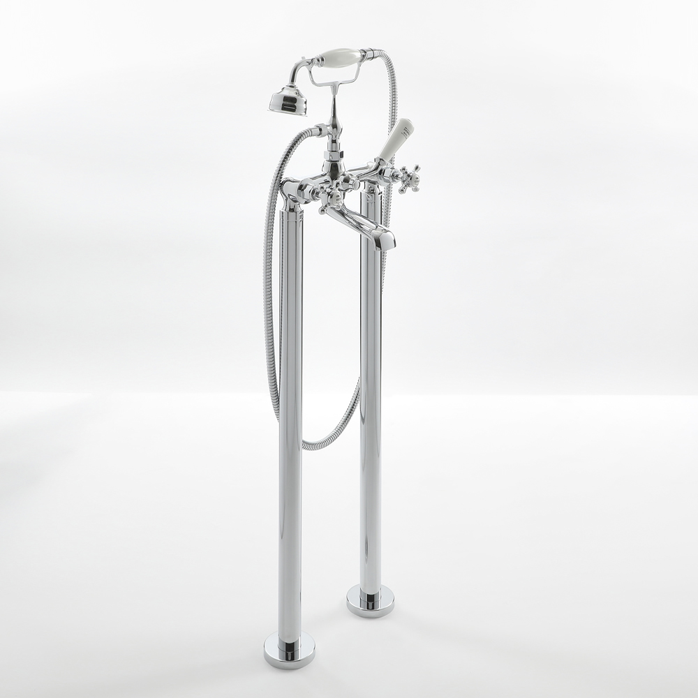Milano Elizabeth - Traditional Freestanding Crosshead Bath Shower Mixer Tap - Chrome and White