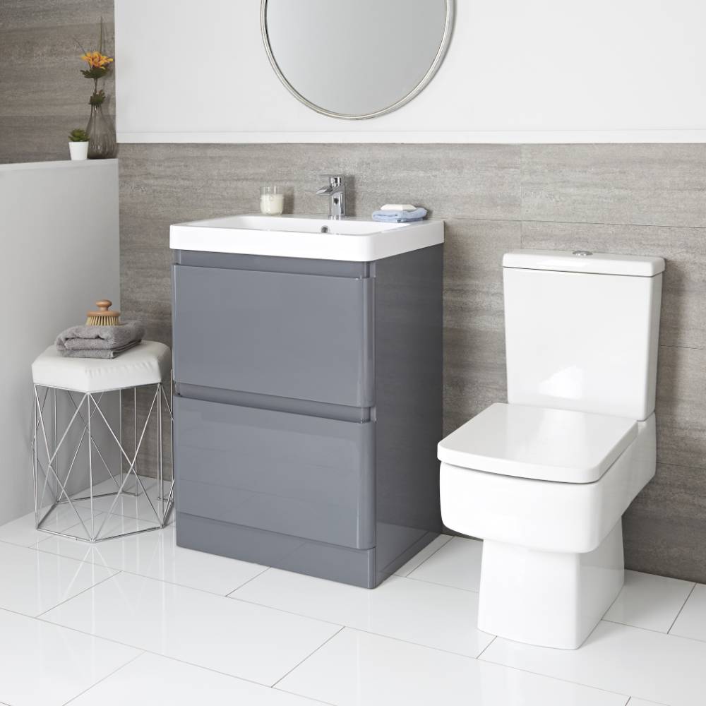 Milano Daxon - Grey Modern 600mm Vanity Unit and Close Coupled Toilet Set