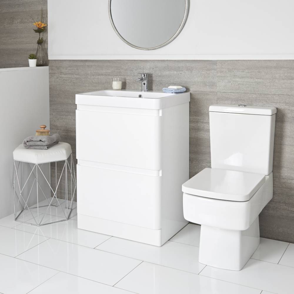 Milano Daxon - White Modern 600mm Vanity Unit and Close Coupled Toilet Set