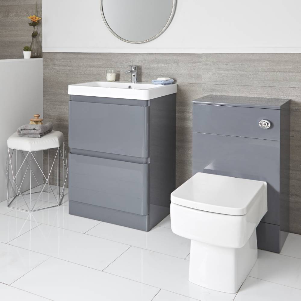 Milano Daxon - Grey Modern 600mm Vanity Unit and WC Unit with Back to Wall Toilet
