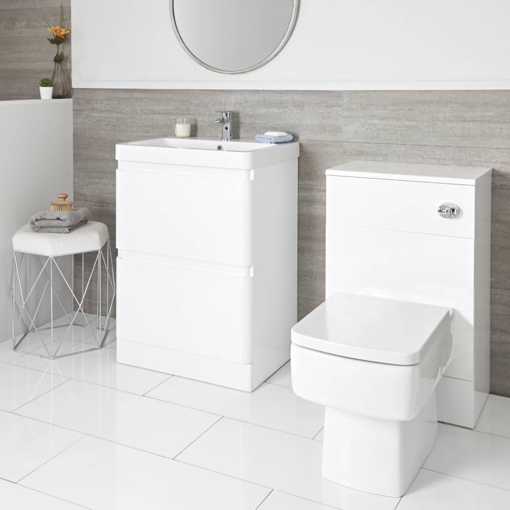 Milano Daxon - White Modern 600mm Vanity Unit and WC Unit with Back to Wall Toilet