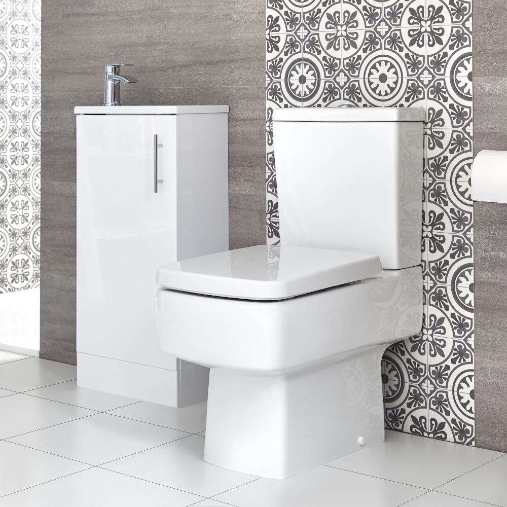 Milano Farington - Close Coupled Toilet and 400mm Floor Standing Vanity Unit with Slimline Basin Set - Choice of Finish