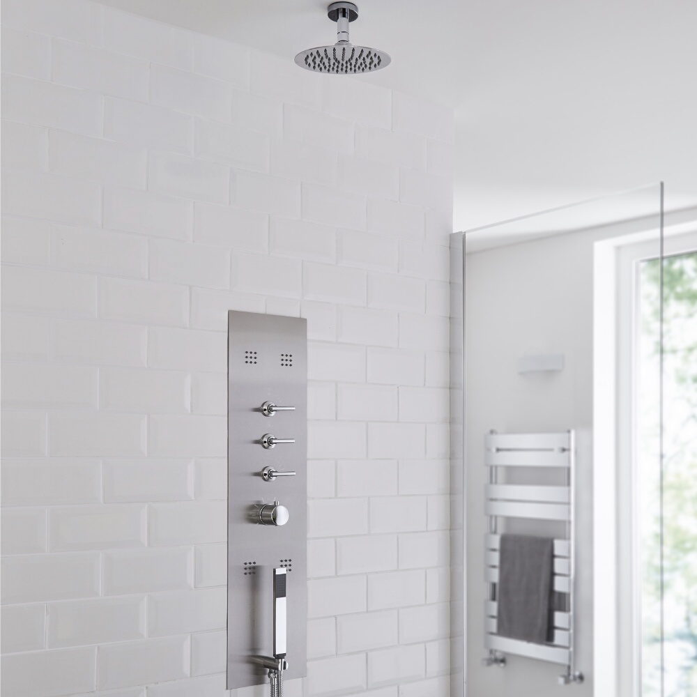 Milano Lisse Concealed Shower Tower with 200mm Round Head and Short Ceiling Arm
