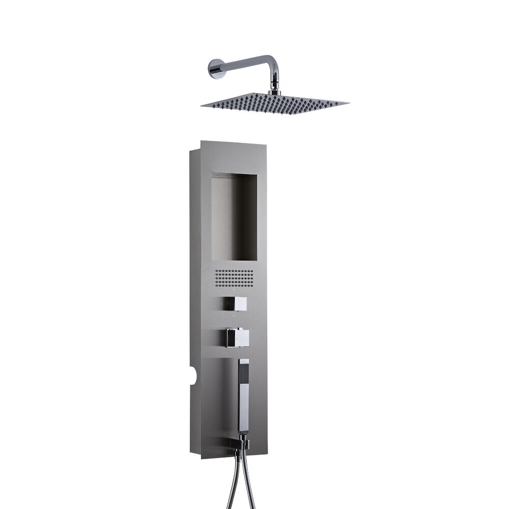 Milano Lisse Concealed Brushed Shower Panel with 300mm Square Head and Wall Arm